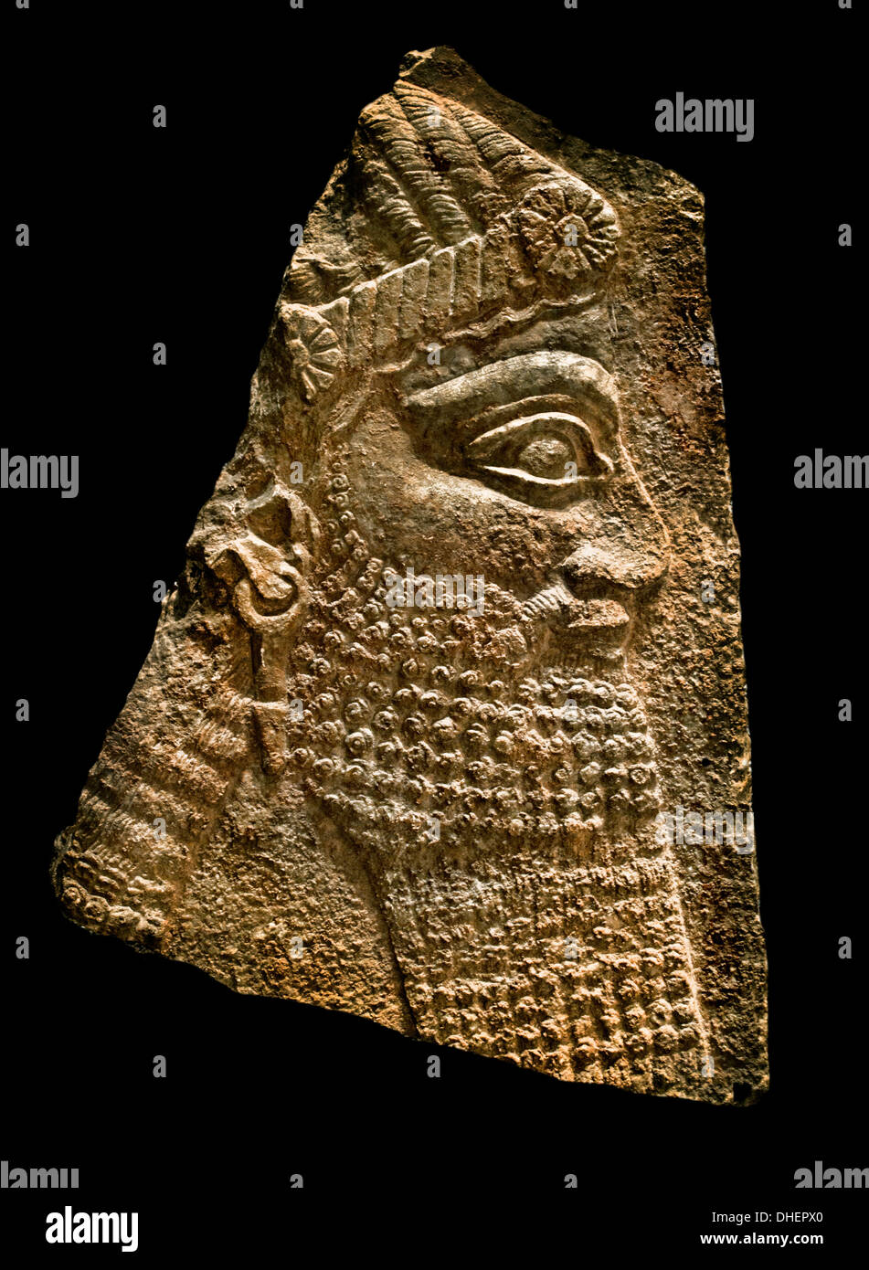 Testa di un sacerdote - Palazzo di Tiglath ½Er III a VIII secolo a.c. Assiria Nimrud - Neo Impero Assiro Foto Stock