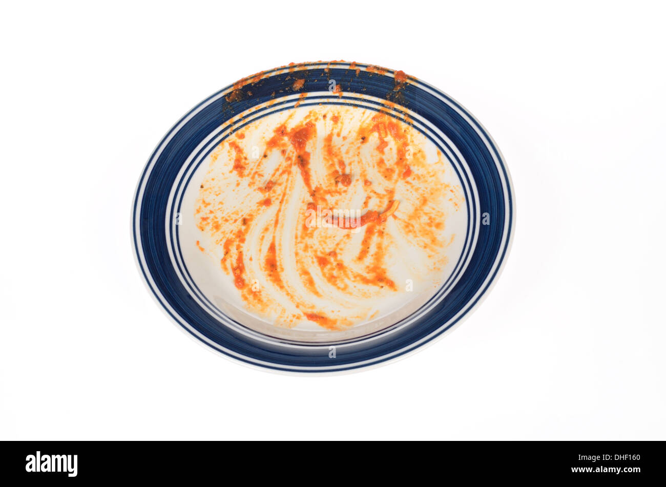 Piastra vuota da spaghetti con sugo di pomodoro Foto Stock
