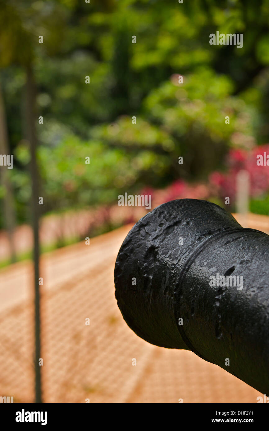 Muso vecchio cannone di caricamento nel Parco di Fort Canning, Singapore. Foto Stock