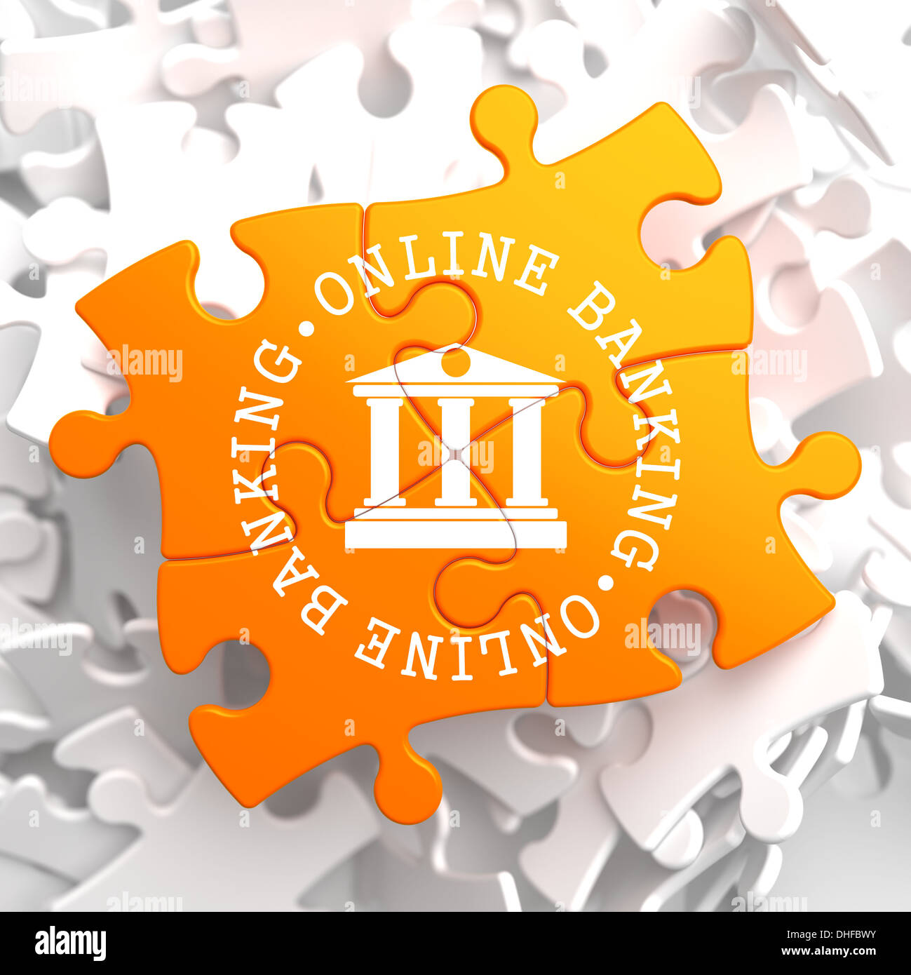 Online Banking concetto su Orange Puzzle. Foto Stock