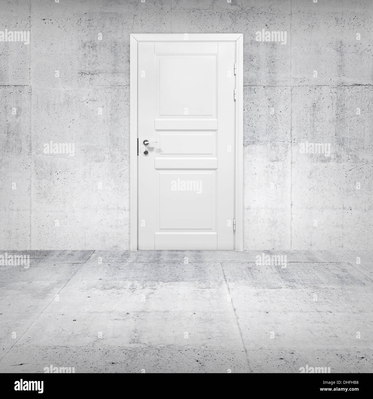 Abstract vuoto interno bianco con parete di cemento e porta chiusa Foto Stock