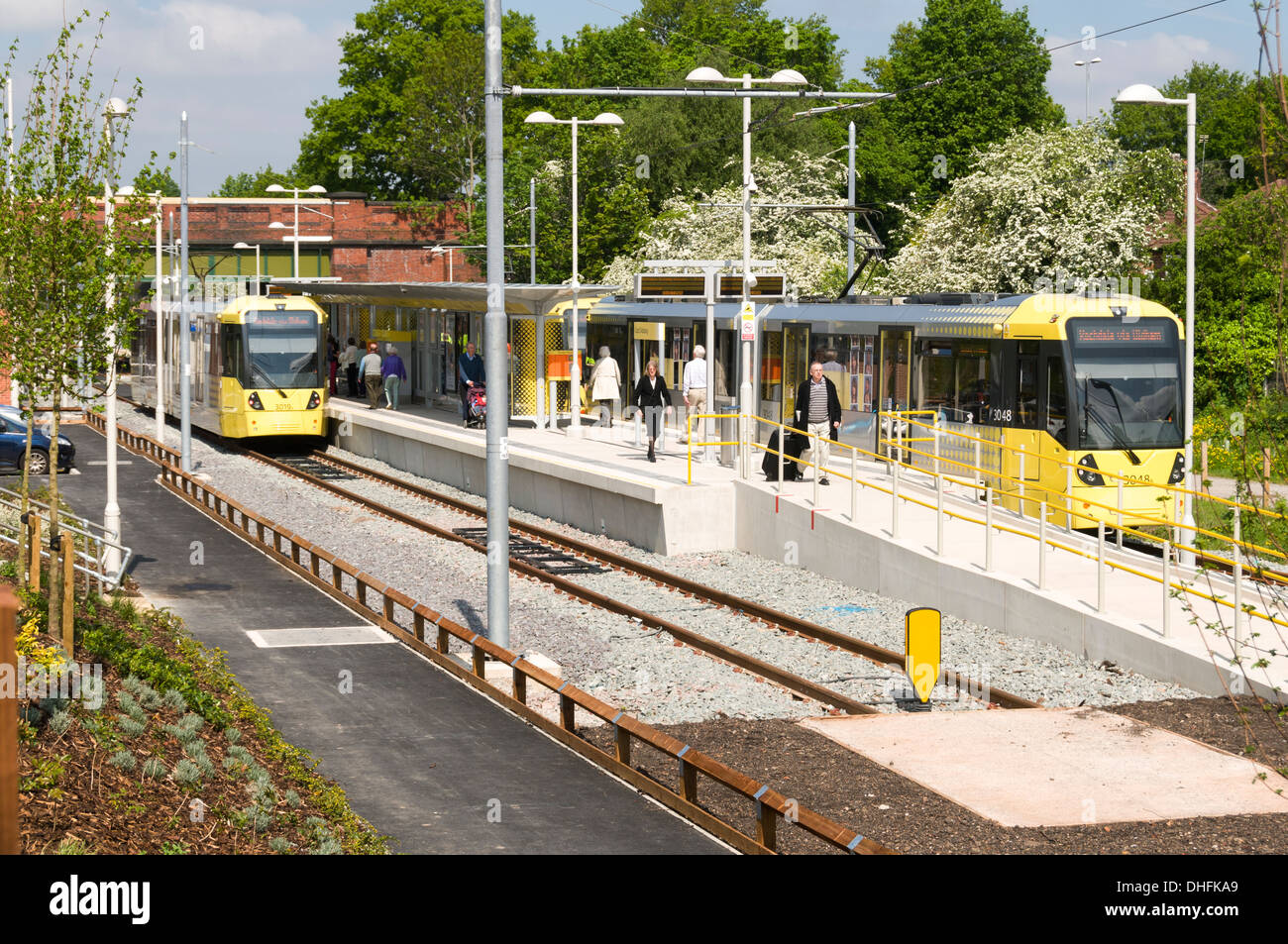 East didsbury Metrolink fermata del tram, Didsbury, Manchester, Inghilterra, Regno Unito Foto Stock