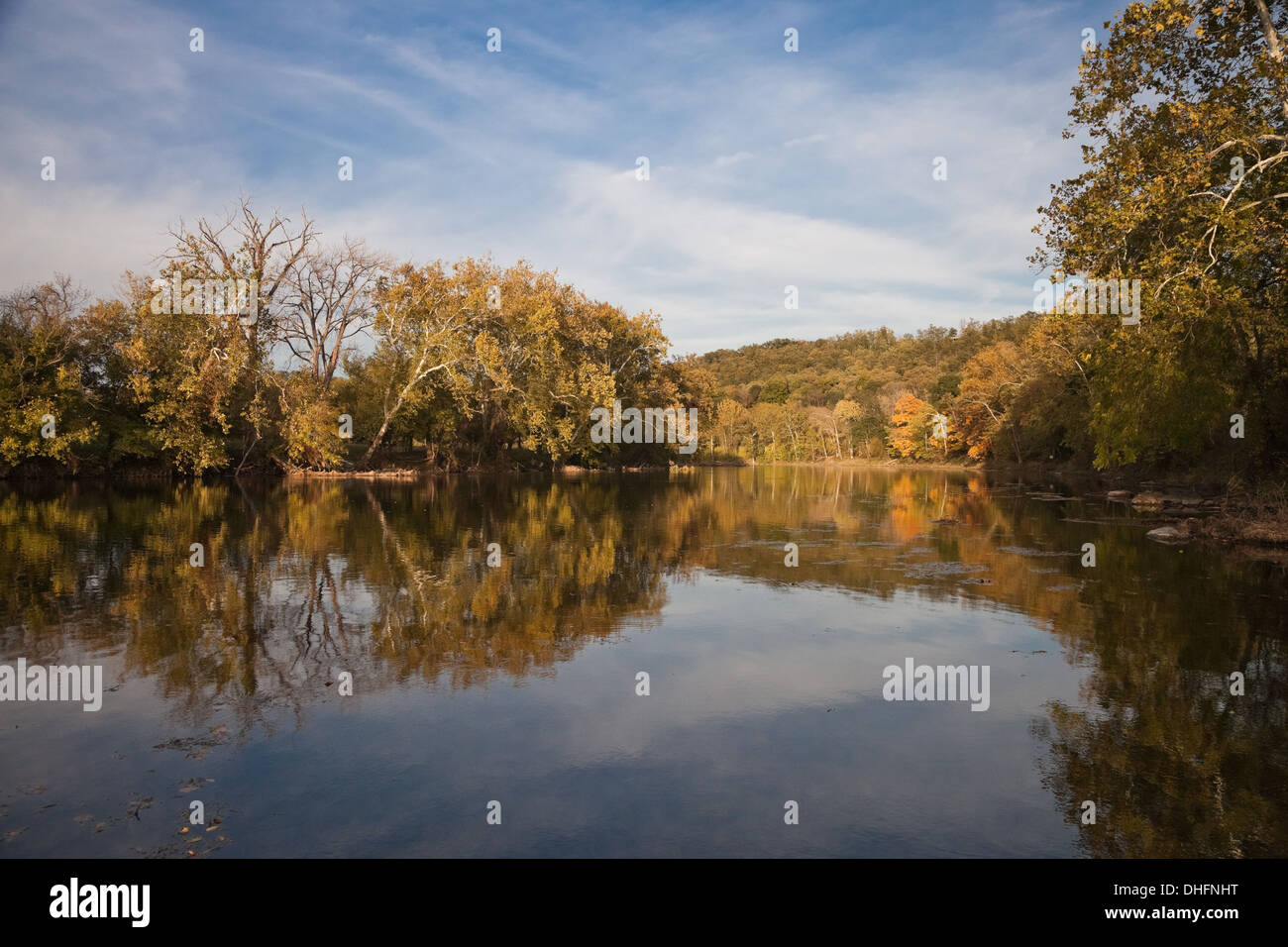 Gli alberi che riflettono nel fiume Shenandoah, Virginia, Stati Uniti d'America Foto Stock