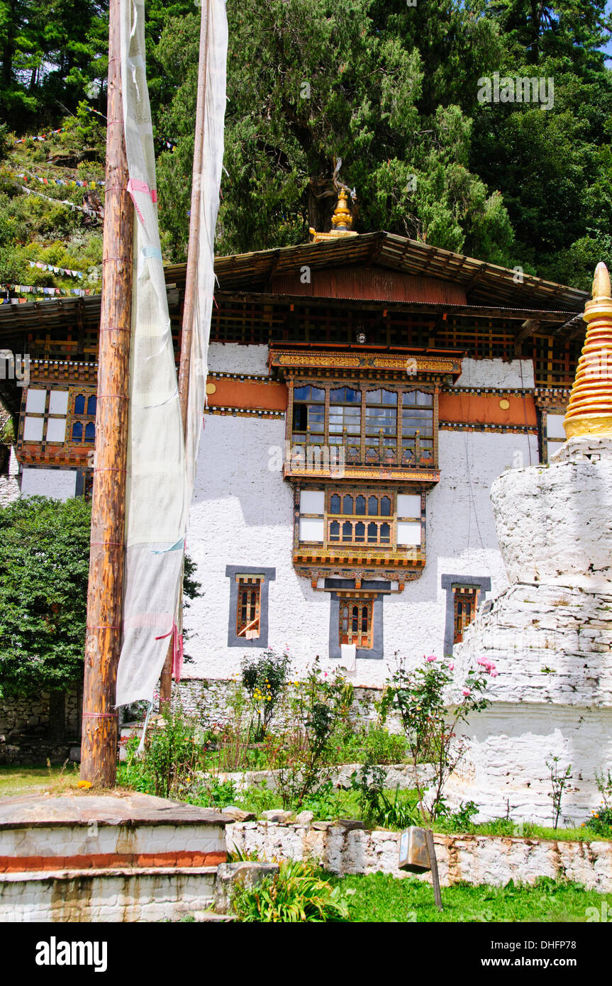 Kurjey Lhakhang,Buddista Bhutanese santo tempio complesso,costituito da tre edifici,dopo Guru Rinpoce,Bumthang,Bhutan Foto Stock