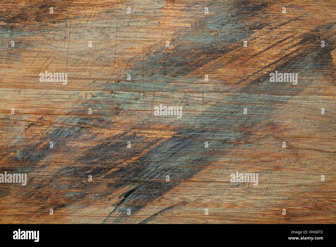 Dipinto e graffiare il legno texture di sfondo - vecchio tagliere Foto Stock