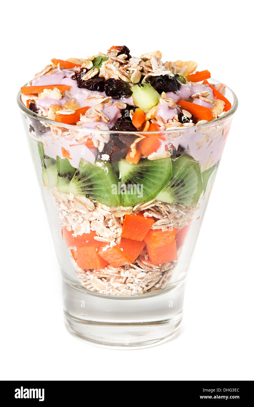 Muesli, cereali, fiocchi d'avena con yogurt Foto Stock