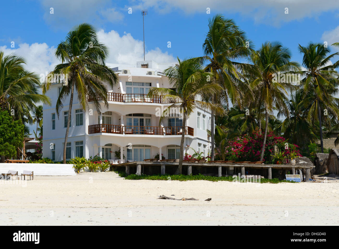 Piccolo Hotel e ristorante, spiaggia Bwejuu, Zanzibar, Tanzania Africa orientale Foto Stock