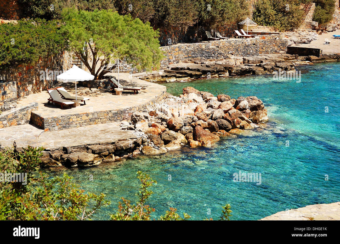 Spiaggia di hotel di lusso, Creta, Grecia Foto Stock