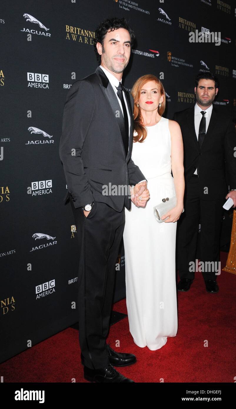 Beverly Hills, CA. Il 9 novembre 2013. Sacha Baron Cohen, Isla Fisher presso gli arrivi di BAFTA per la Britannia Awards, il Beverly Hilton Hotel di Beverly Hills, CA 9 novembre 2013. © Elizabeth Goodenough/Everett raccolta/Alamy Live News Foto Stock