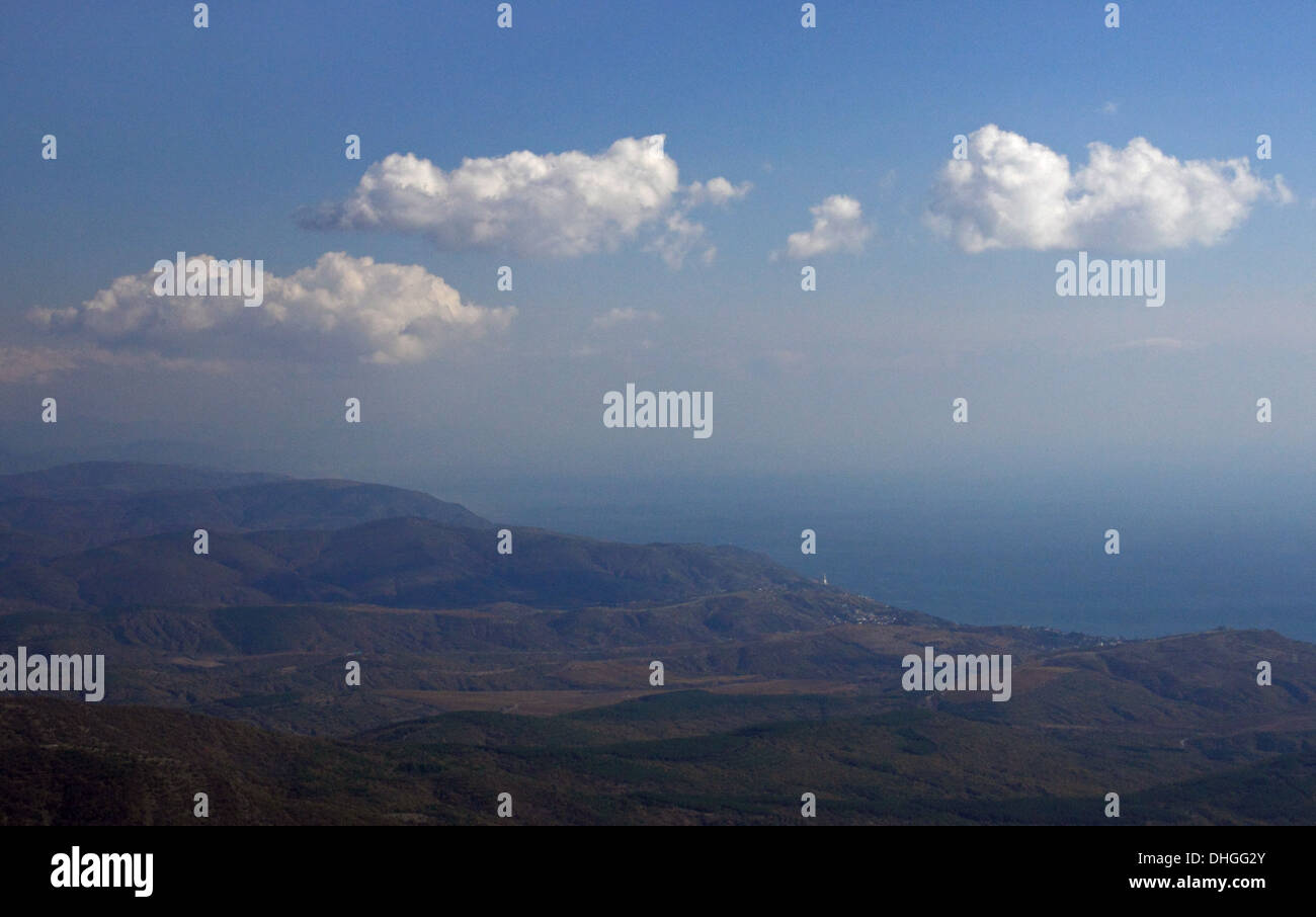 Vista sulle montagne della Crimea e Mar Nero Foto Stock