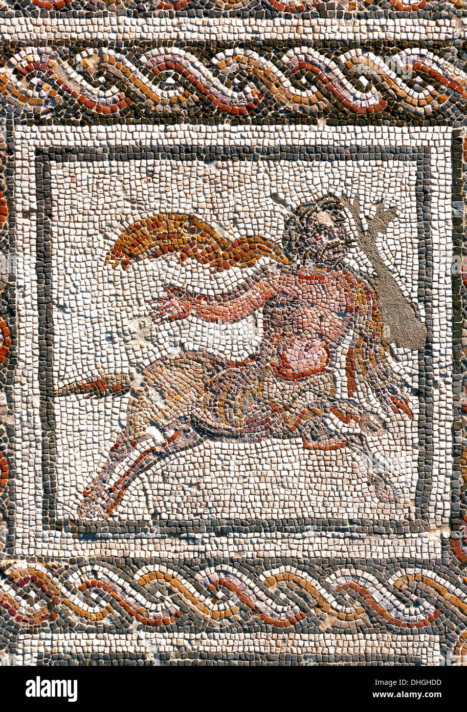 Mosaico di Bacco e Arianna-centaur, Planetarium House, le rovine Romane di Italica, Santiponce, Siviglia-provincia, Spagna, Europa Foto Stock
