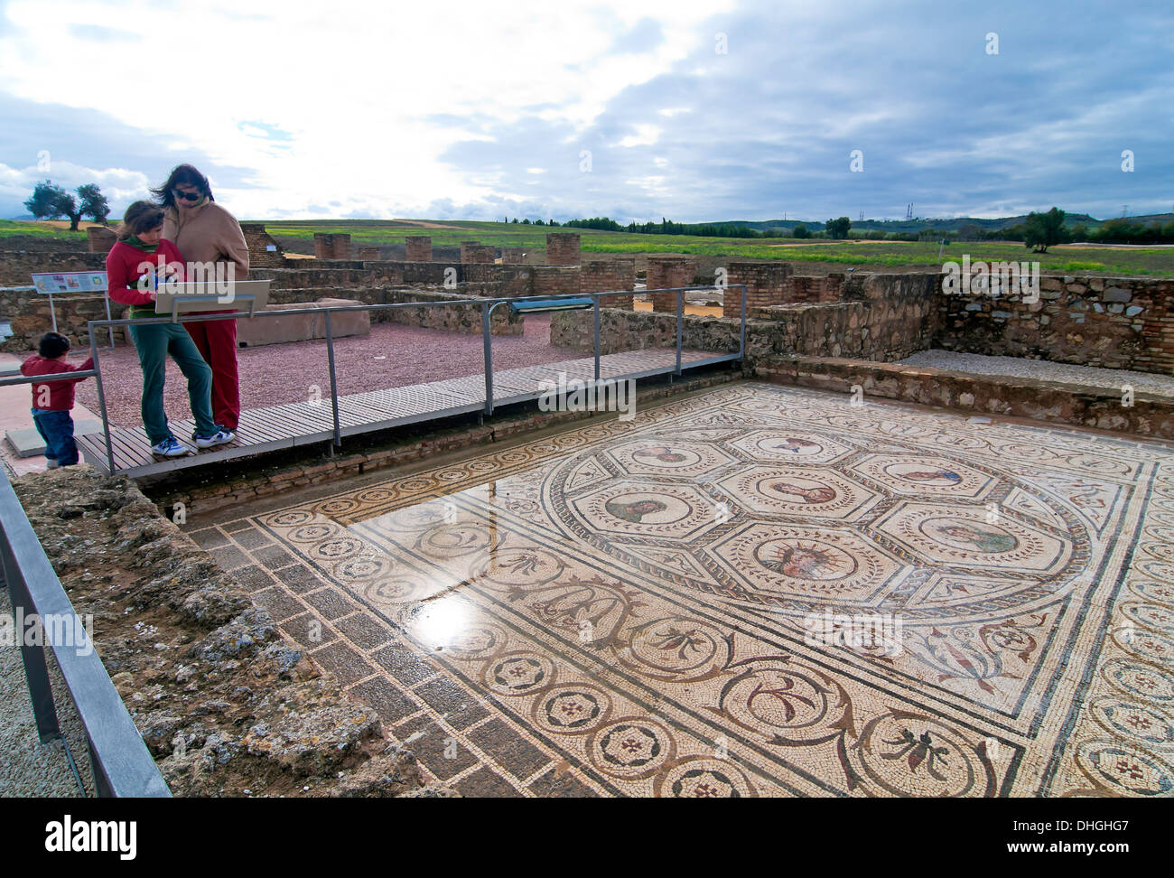 Pavimento a mosaico, Planetarium House, le rovine Romane di Italica, Santiponce, Siviglia-provincia, regione dell'Andalusia, Spagna, Europa Foto Stock