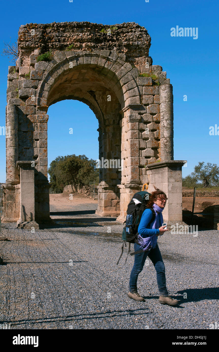 Le rovine romane di caparra, Arco Cuadrifronte, Guijo de Granadilla, Caceres-provincia, Spagna Foto Stock