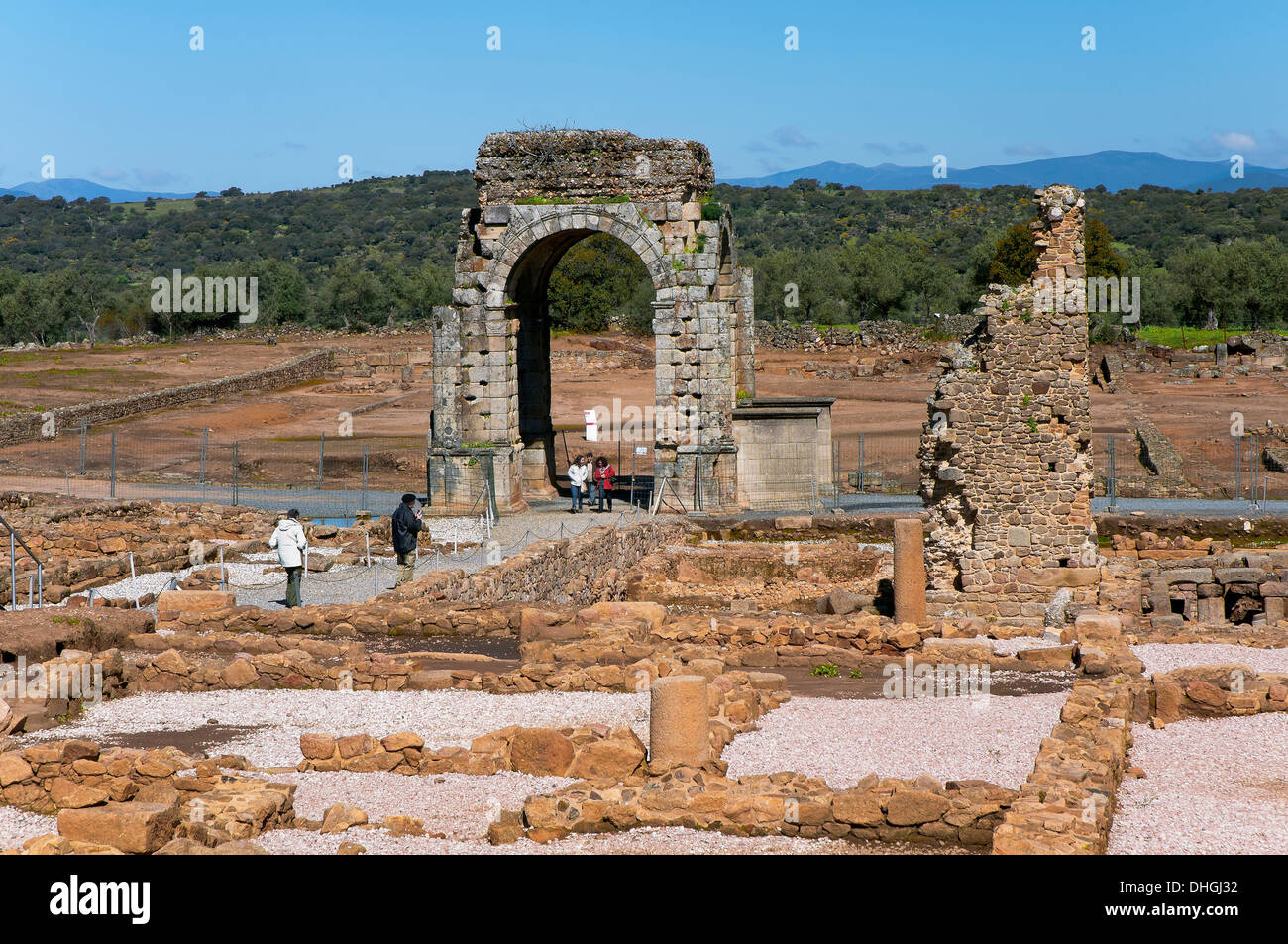 Le rovine romane di caparra, Arco Cuadrifronte e bagni termali, Guijo de Granadilla, Caceres-provincia, Estremadura, Spagna, Europa Foto Stock