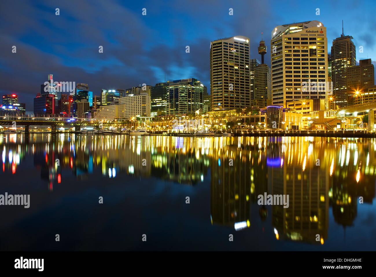 Darling Harbour di notte, Sydney Australia. Foto Stock