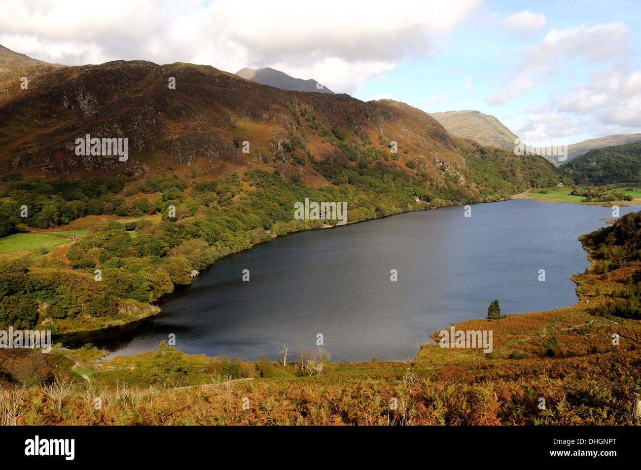 Llyn Dinas in autunno Beddgelert Snowdonia National Park Gwynedd in Galles Cymru REGNO UNITO GB Foto Stock