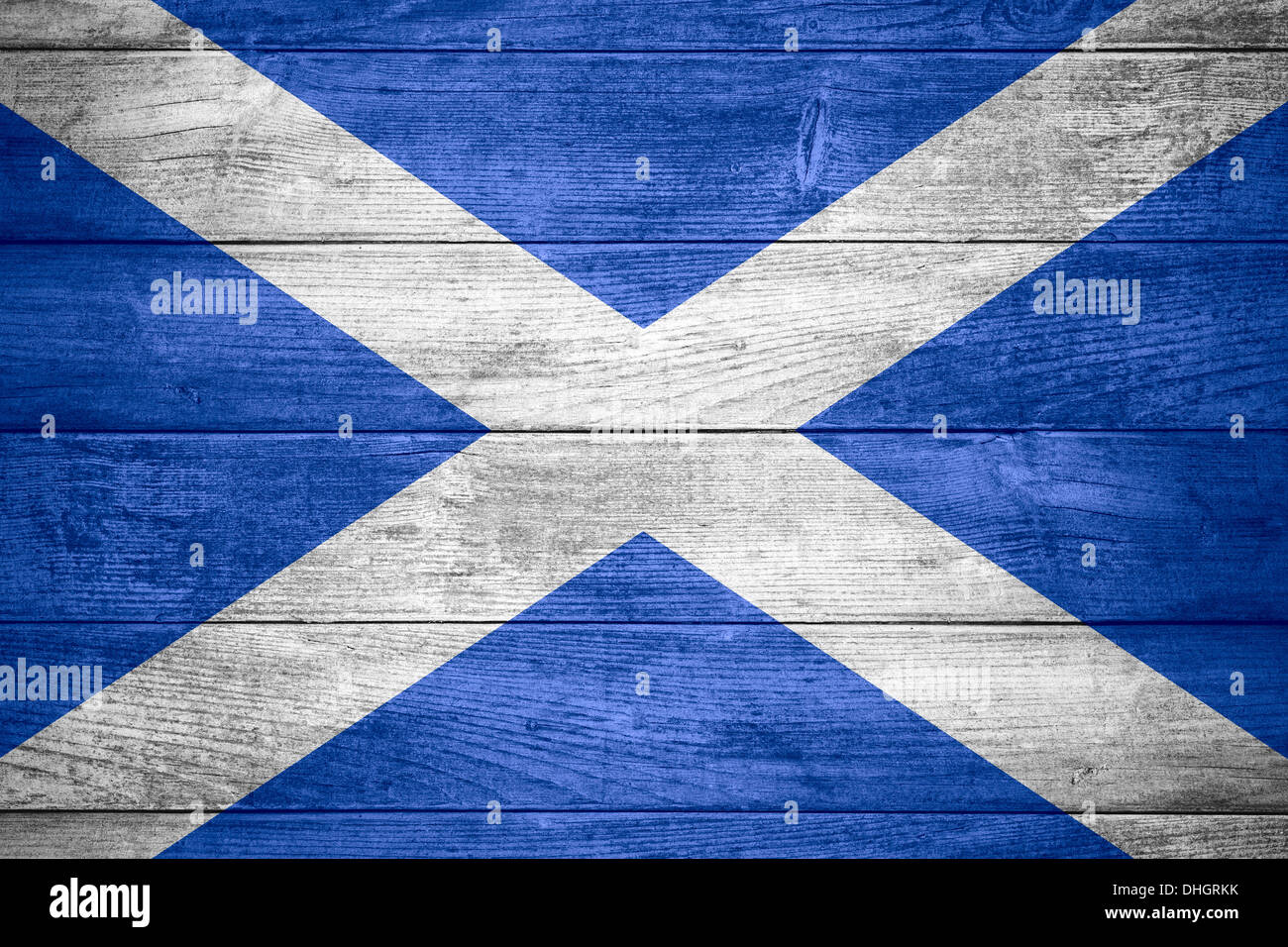 Bandiera della Scozia o Scottish banner su sfondo di legno Foto Stock