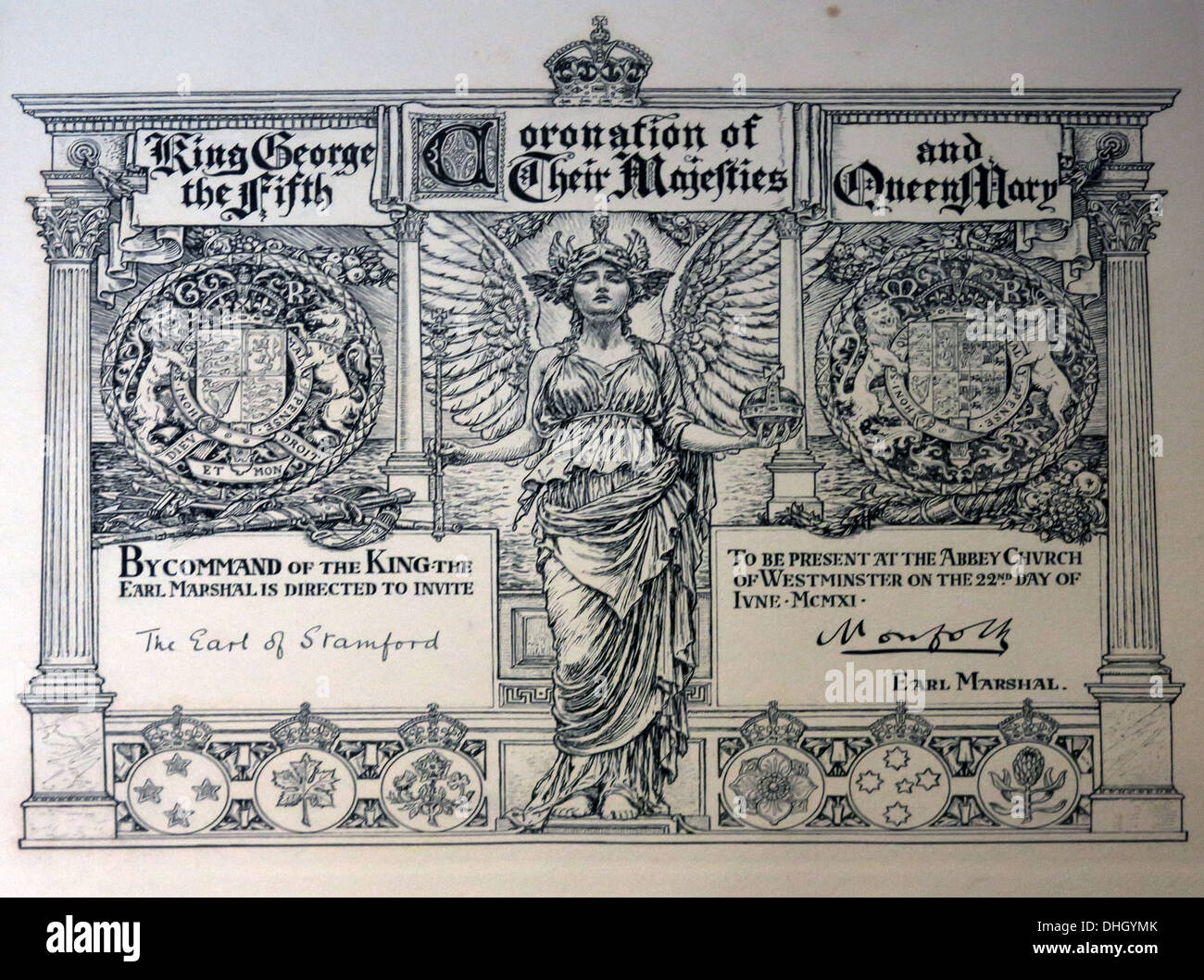 Biglietto d'ingresso per l'incoronazione del re Giorgio V, la regina Maria, per 1911, ammettete una dottoressa di Stamford, di Dunham Massey NT Altrincham Cheshire, Inghilterra Foto Stock