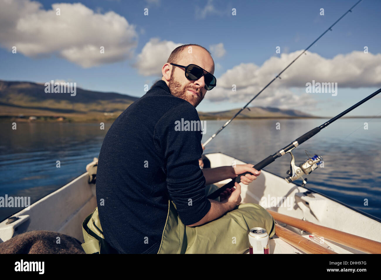 L'uomo sul viaggio di pesca Foto Stock