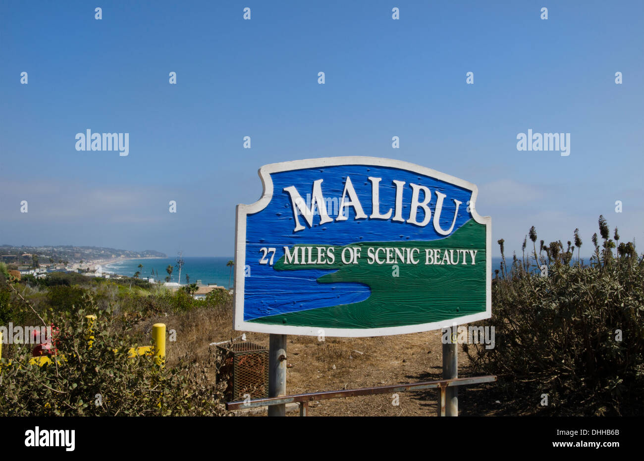Malibu Los Angeles California CA sign presso la spiaggia di attori famosi film starswith beach Foto Stock