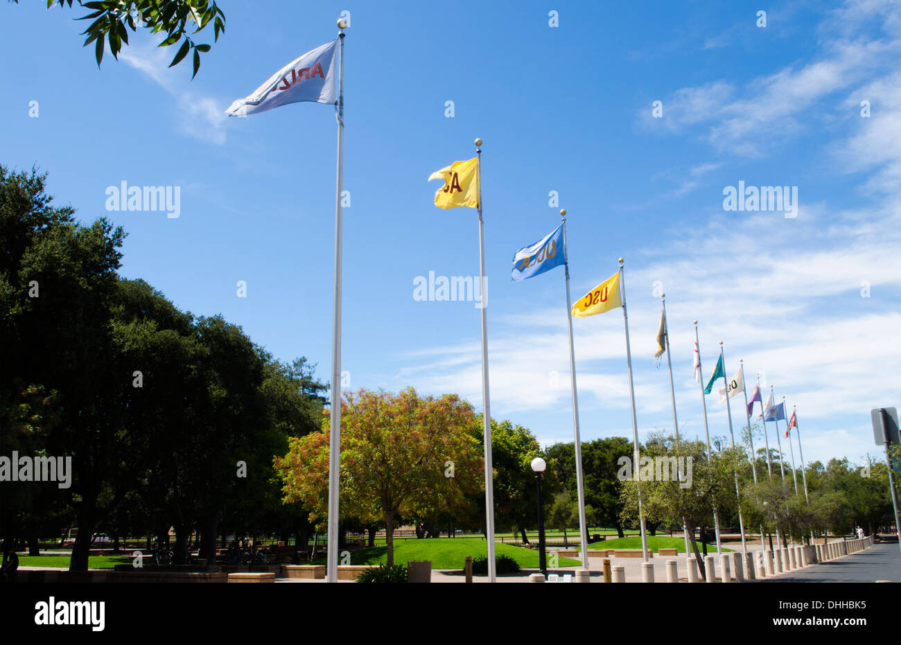L'Università di Stanford in California tutte le bandiere della PAC 12 scuole Foto Stock