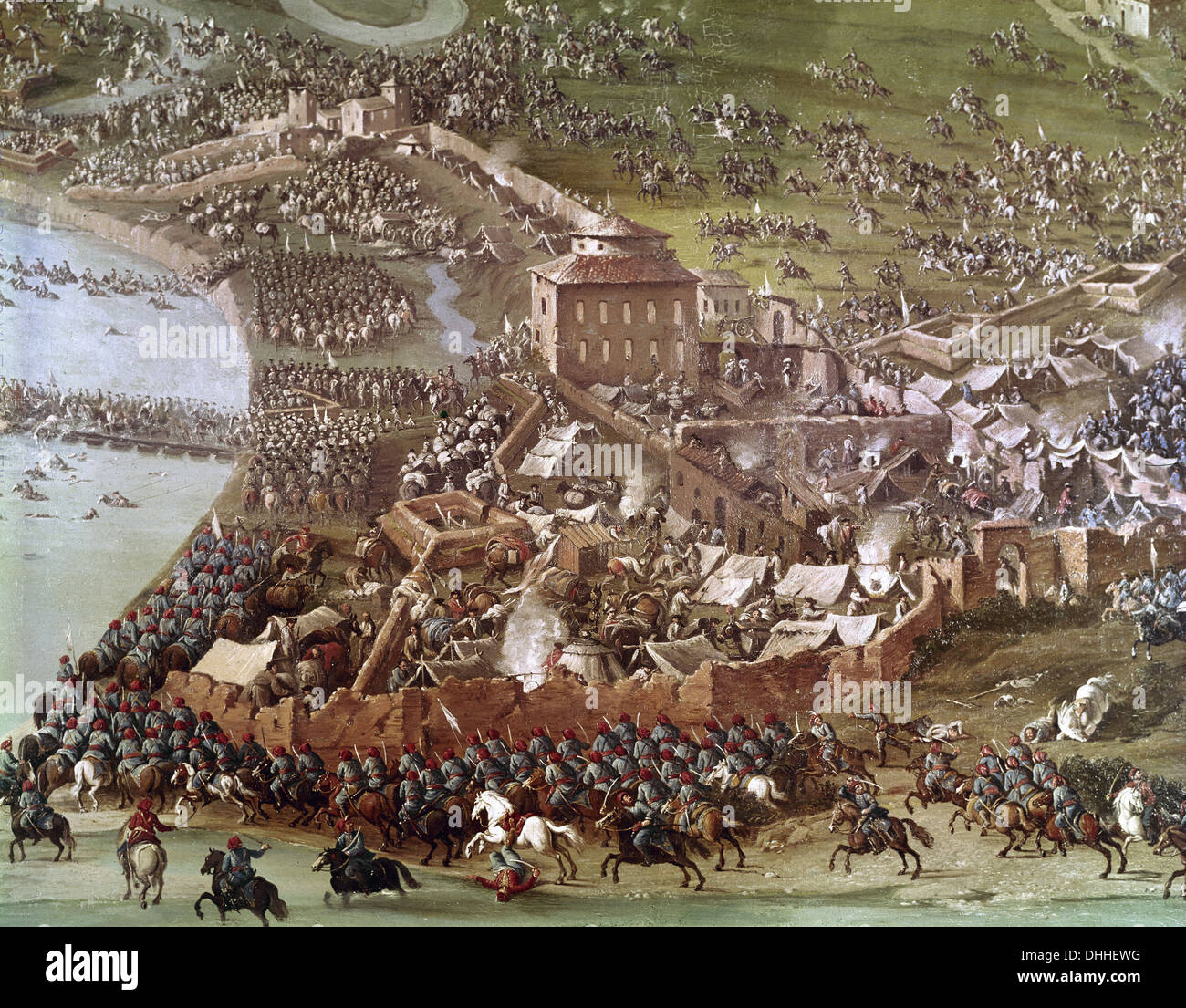 La guerra di successione spagnola (1701-1714). Battaglia di Torino, 1706. La pittura di Joseph Parrocel (1646-1704). Dettaglio. Foto Stock