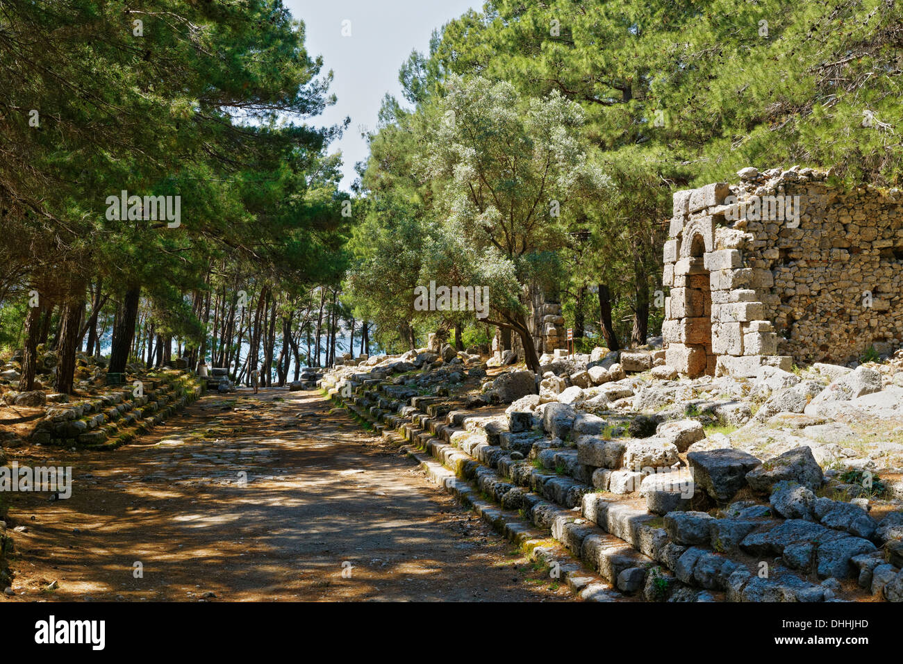 Boulevard, antica città di Phaselis, Phaselis, Tekirova Lycia, Provincia di Antalya, Turchia Foto Stock