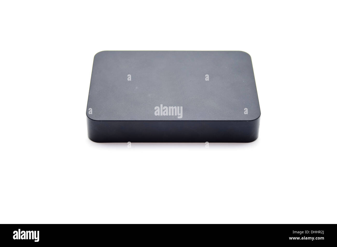 Nero a un disco rigido esterno su sfondo bianco Foto Stock
