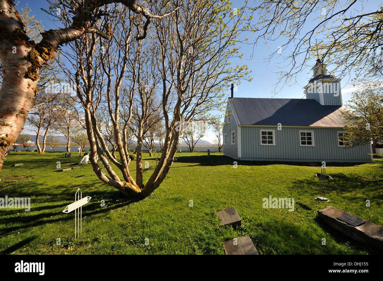 Chiesa di Skutustadir presso il Lago Myvatn (sud), Nord Islanda, Europa Foto Stock