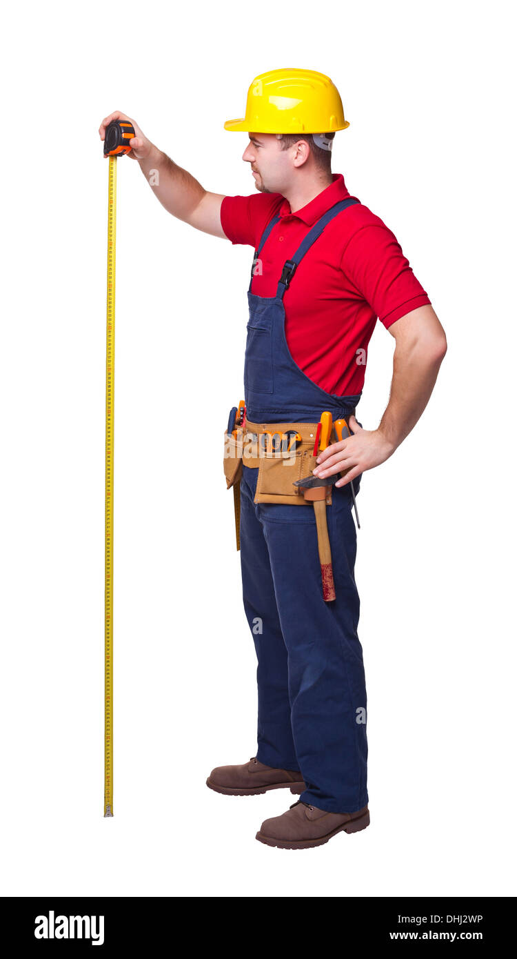 Ritratto di soggetti di razza caucasica tuttofare isolati su sfondo bianco Foto Stock