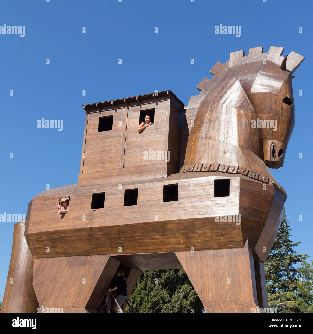 Replica Cavallo di Troia al vecchio sito di Troia, Turchia Foto Stock