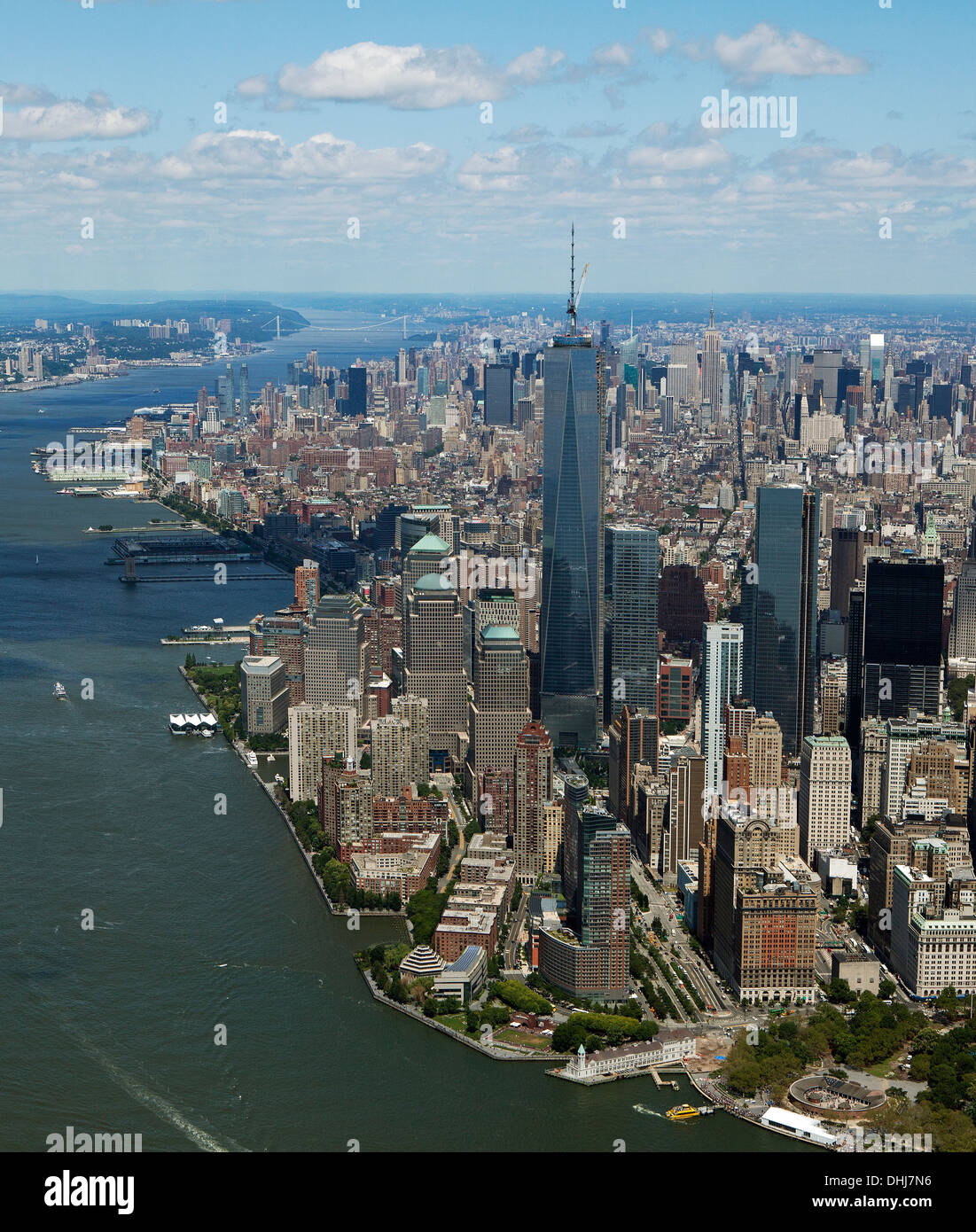 Fotografia aerea Battery Park City, One World Trade Center, la parte inferiore di Manhattan, New York City Foto Stock