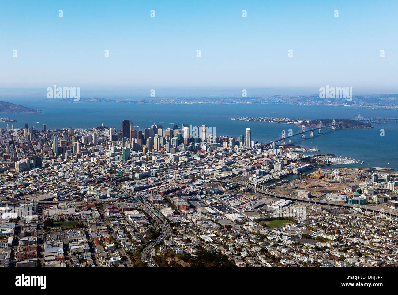 Fotografia aerea del distretto di missione, il Quartiere Finanziario, Mission Bay, San Francisco, California Foto Stock