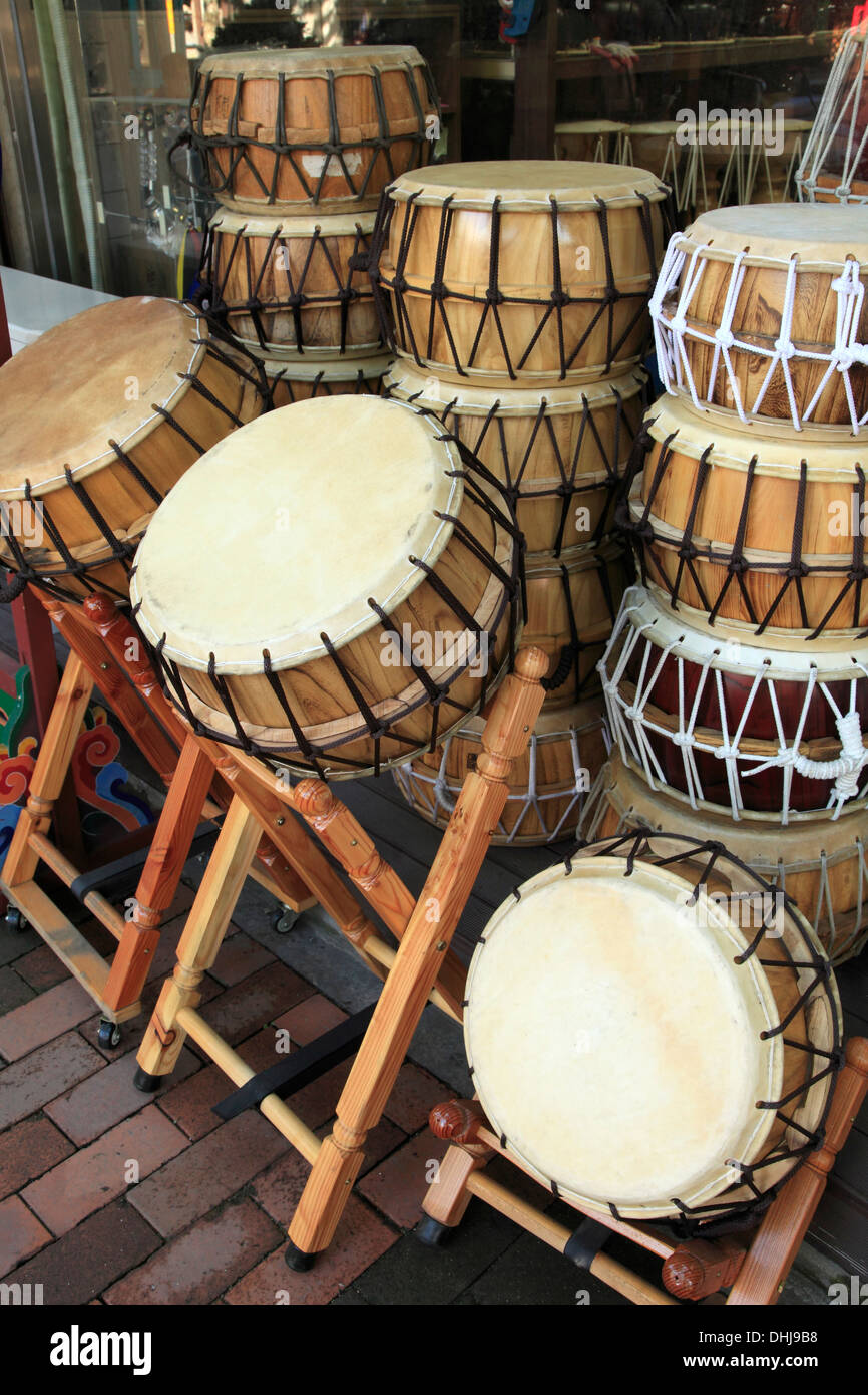 Corea del Sud, Seul, drum shop, tamburi, Foto Stock