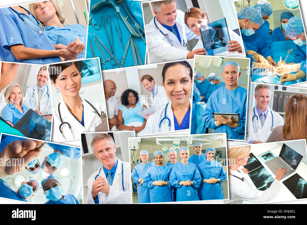 Interracial il personale medico, gli uomini e le donne, medici e infermieri team in ospedale, intervento chirurgico, contribuendo ad esaminare pazienti Foto Stock