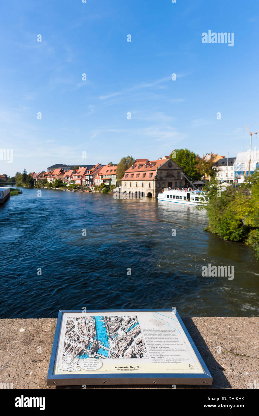 Panoramica della città vecchia di Bamberg su una mappa, Bamberg, Baviera, Germania, Europa Foto Stock