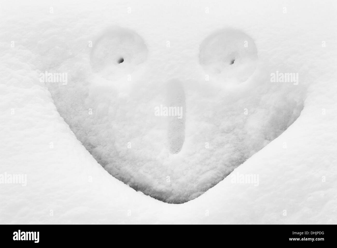 La faccina sorridente in snow, Lapponia, Svezia Foto Stock