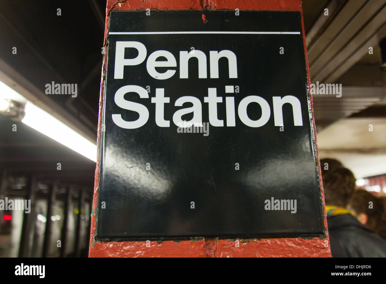 Penn stazione della metropolitana segno, Manhattan, New York City, Stati Uniti d'America. Foto Stock