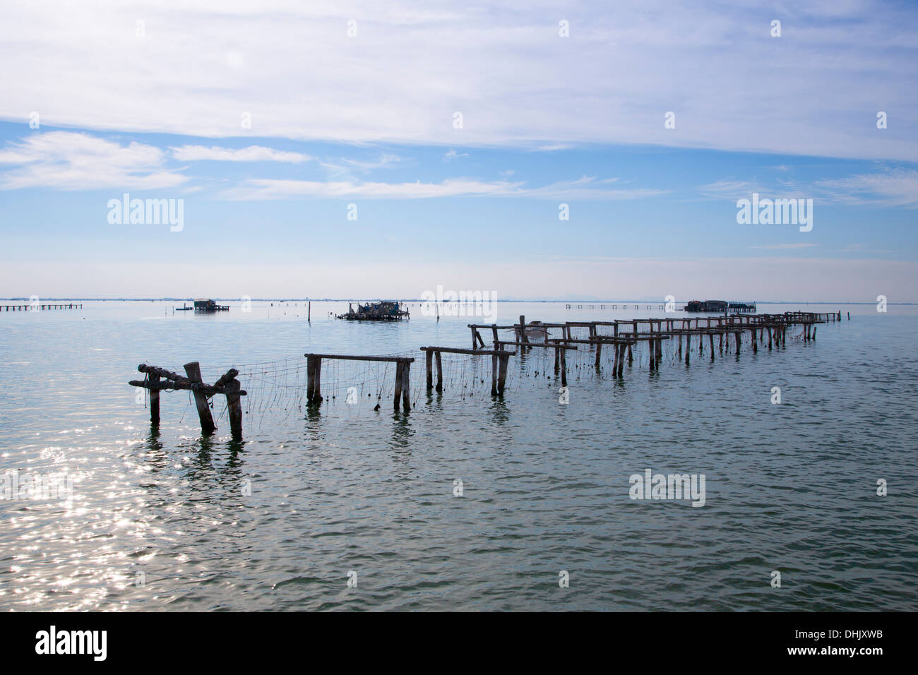 Le reti da pesca nella laguna di Venezia, Pellestrina, Veneto, Italia, Europa Foto Stock