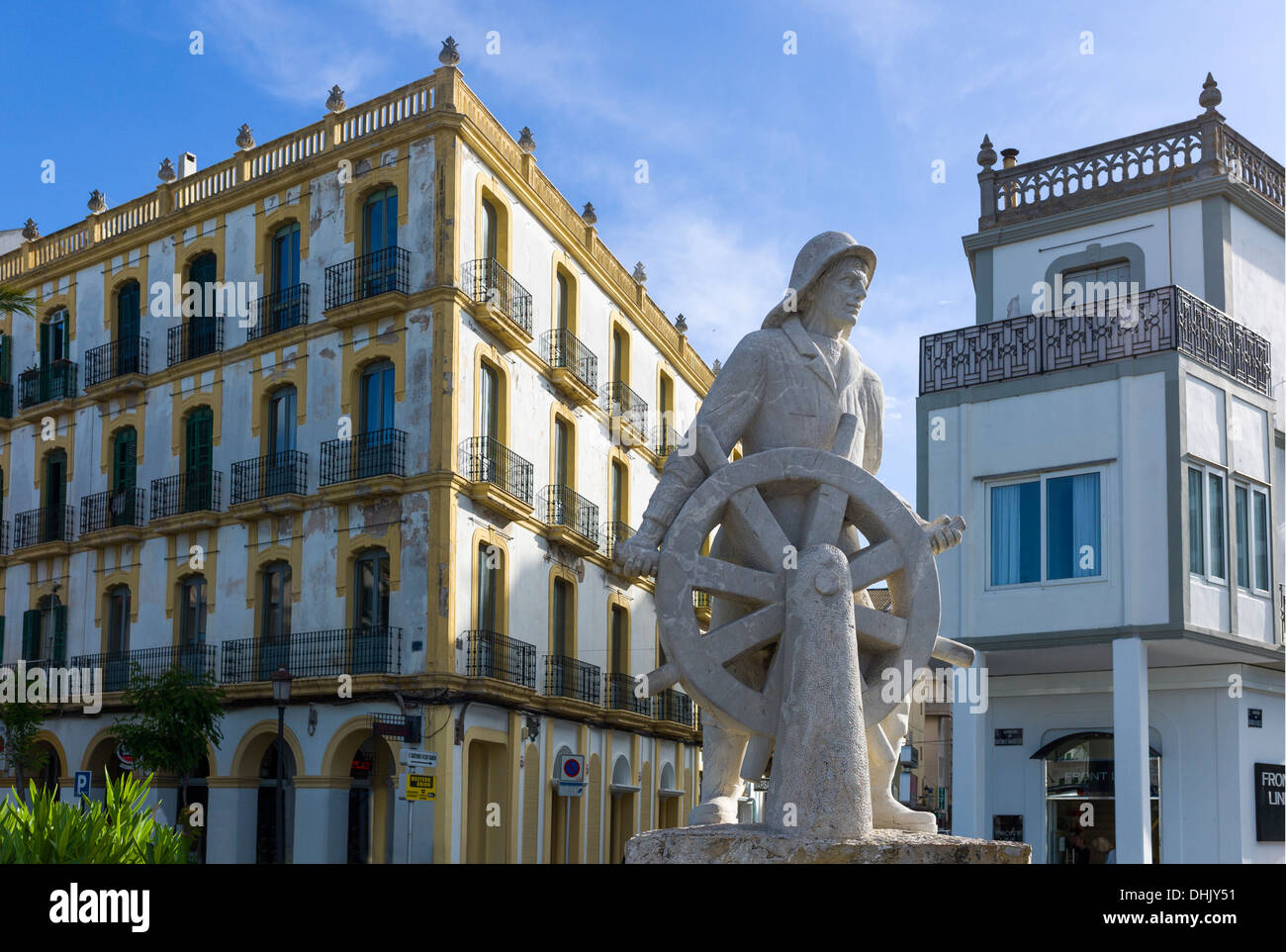 Europa, isole Baleari Spagna, Eivissa, Ibiza, il monumento al navigatore nella città vecchia Foto Stock