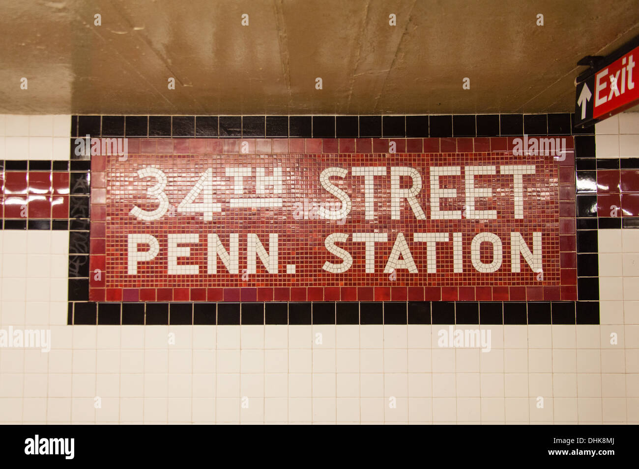 Penn stazione della metropolitana segno, Manhattan, New York City, Stati Uniti d'America. Foto Stock