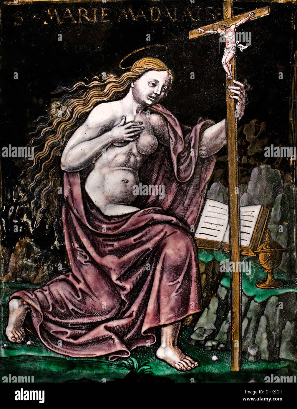 Maria Maddalena Limoges 16-17 secolo policroma posta elettronica dipinti su rame con oro mette in evidenza la piastra da una pala Francia Foto Stock