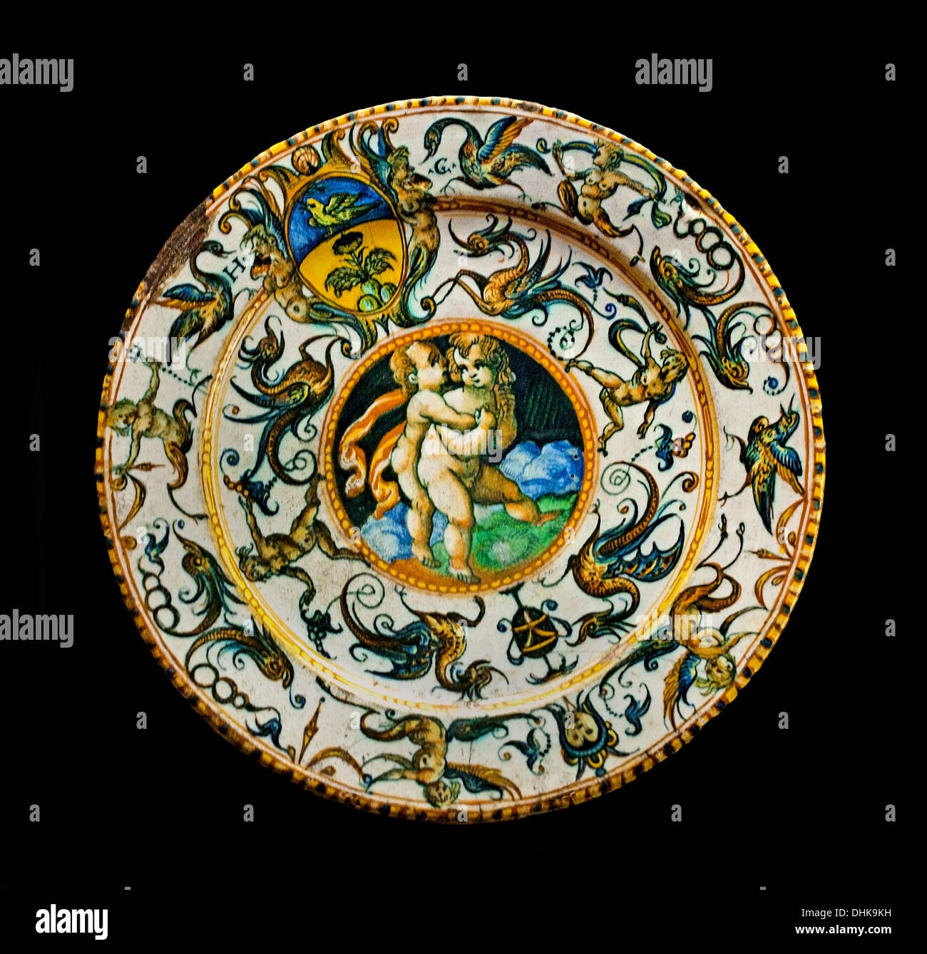 Piastra Cafaggiolo 1513 maiolica italiana Italia ornamentali decor Foto Stock