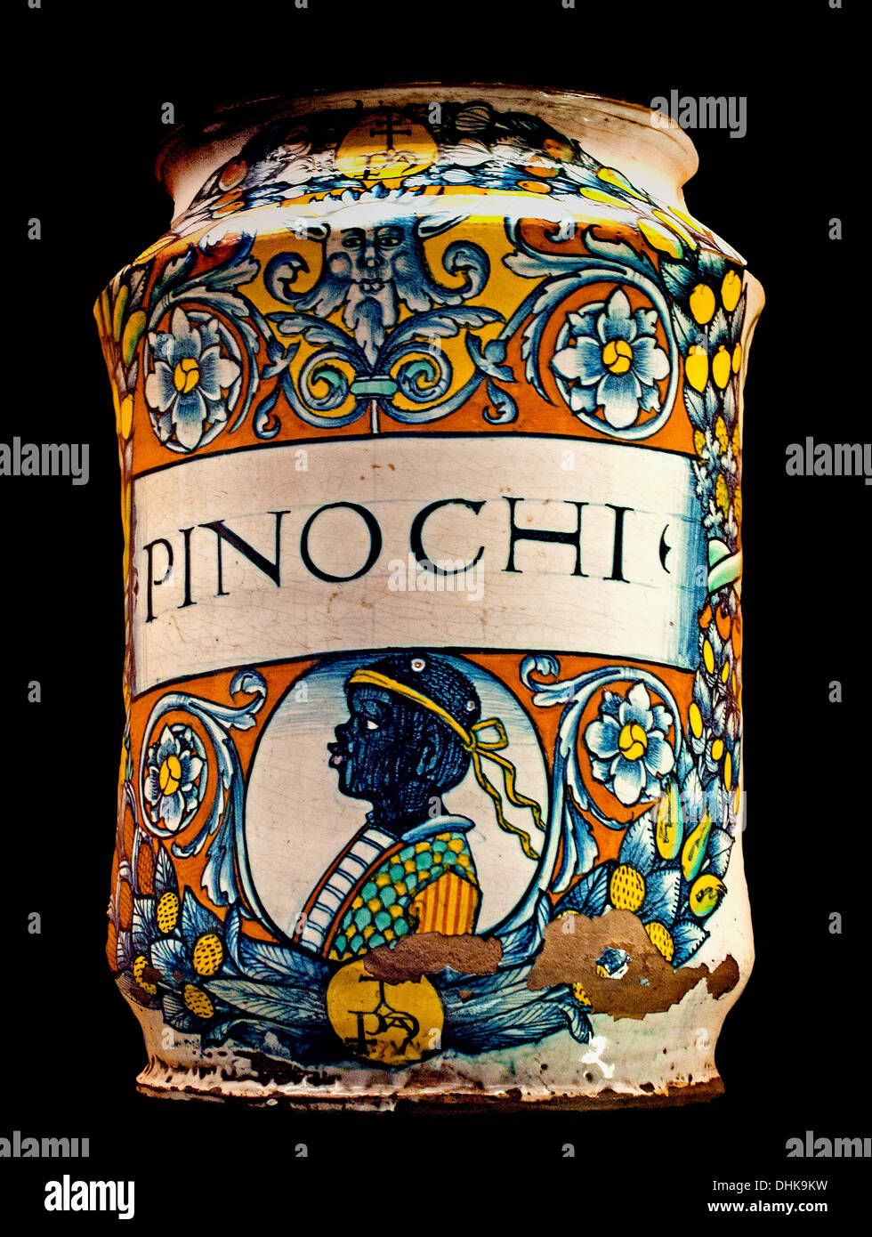 Pinochi maiolica italiana vaso 1545 Italia ornamentali decor Foto Stock