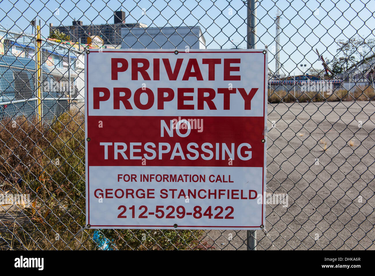 La proprietà privata segno, Coney Island, Brooklyn, New York, Stati Uniti d'America. Foto Stock