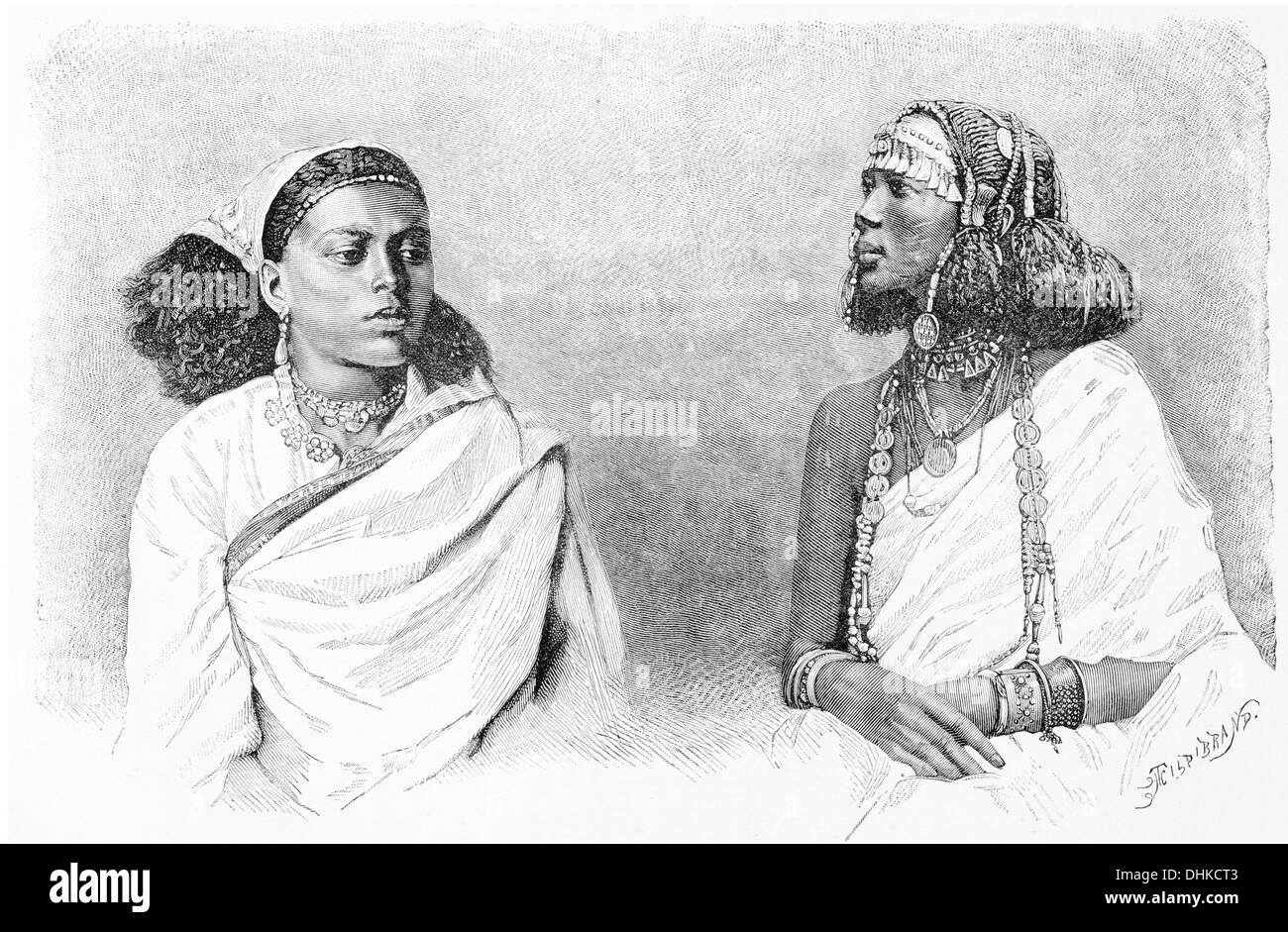 1888 Shaikieh arabi e femmina etiope schiavi a Khartum Khartoum Foto Stock