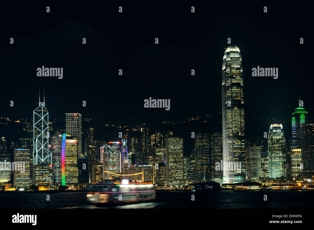 Skyline di Hong Kong di notte, Hong Kong, Cina, Asia Foto Stock