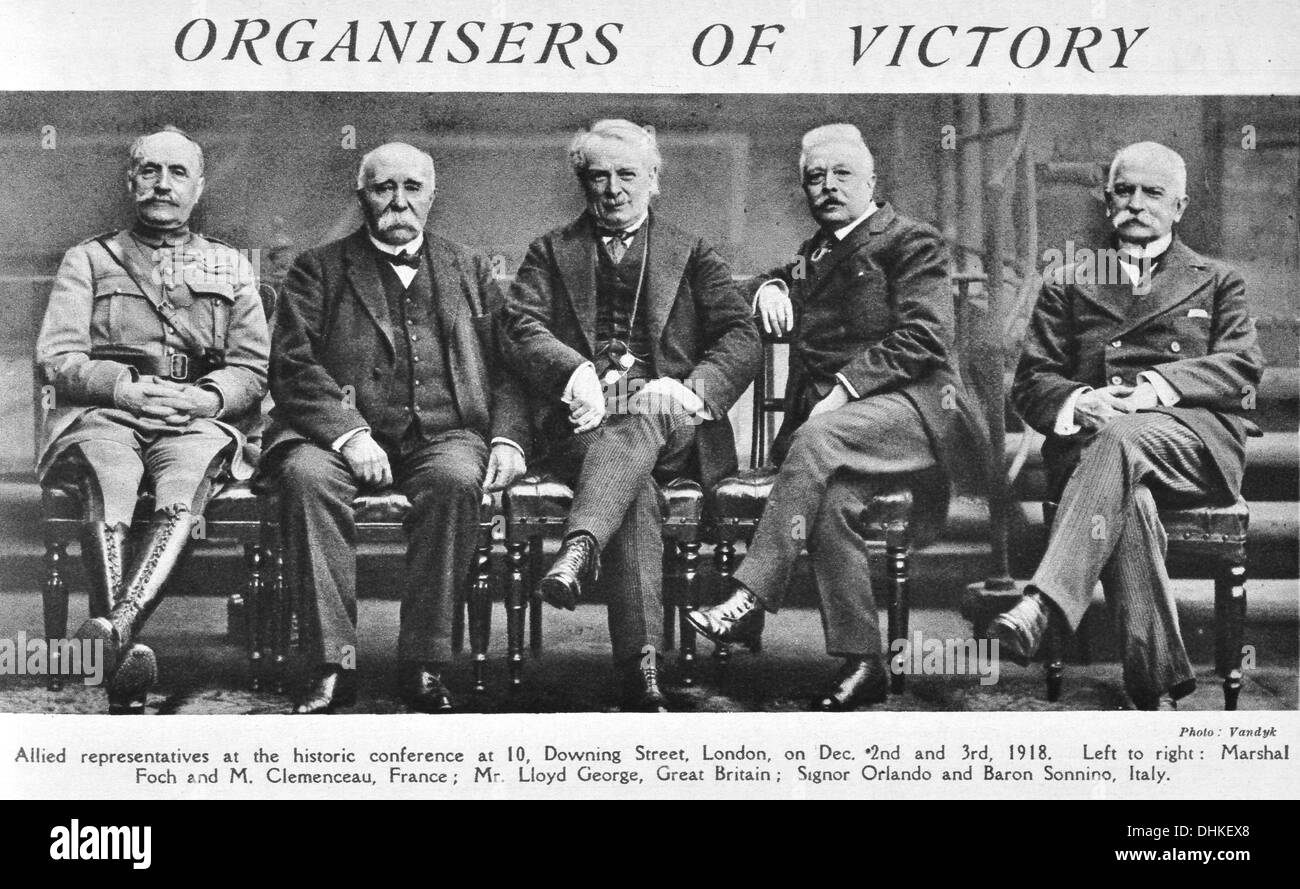 Gli organizzatori della vittoria. Allied rappresentanti presso la storica conferenza a 10 Downing Street, Londra, a Dic. 2° e 3° 1918 Foto Stock