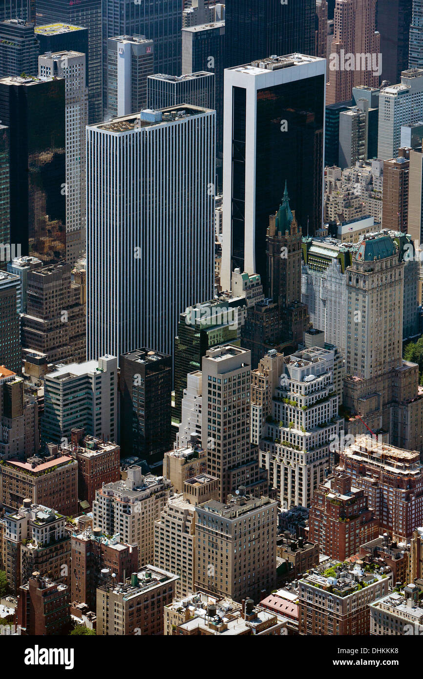 Fotografia aerea del giardino sul tetto lato est, Solow Building, General Motors Building, Plaza Hotel Manhattan, New York City Foto Stock