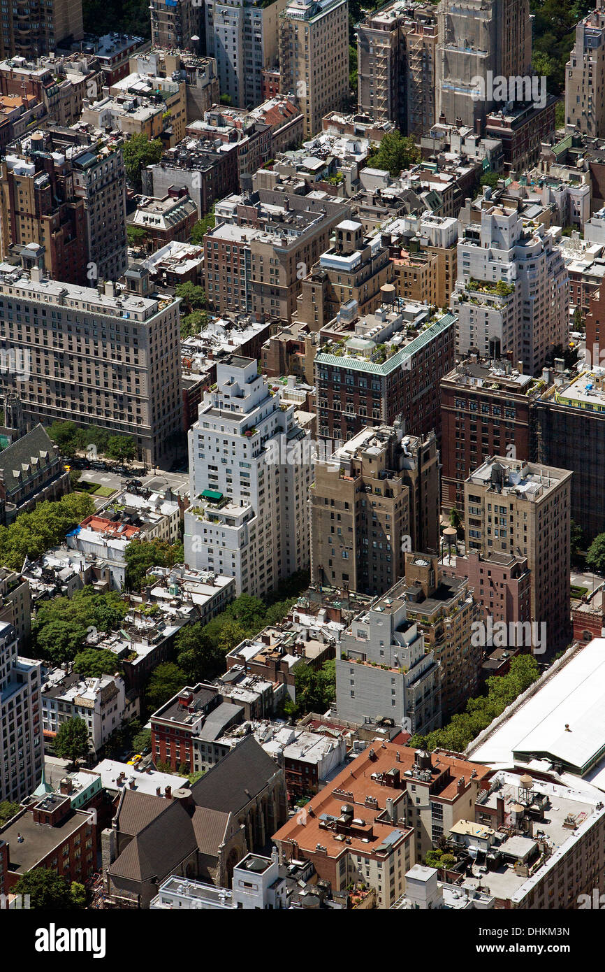 Fotografia aerea edifici appartamento upper east side di Manhattan, New York City Foto Stock